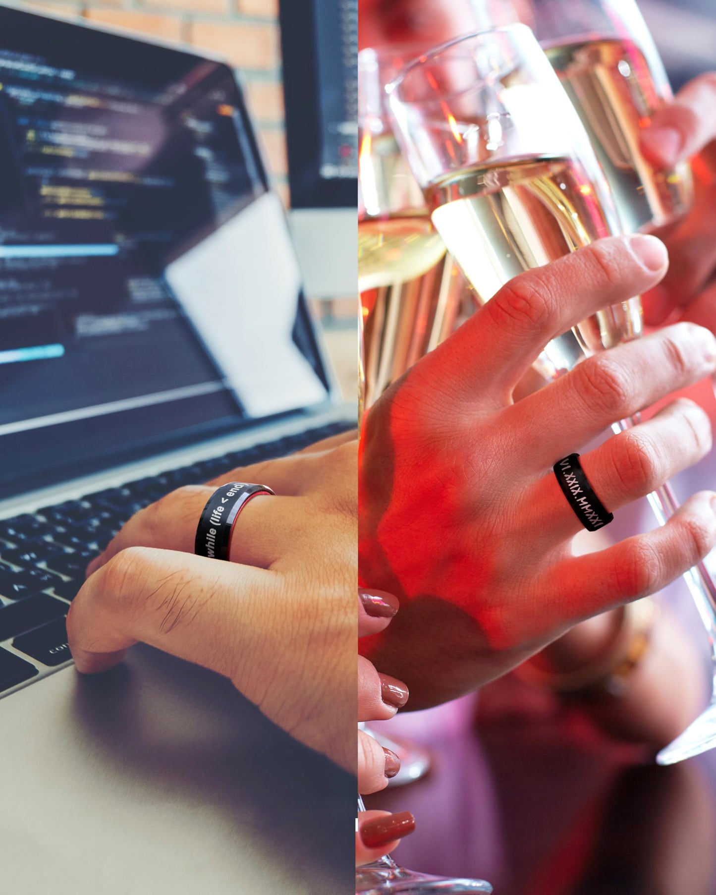 LerchPhi Rings for Men Fashion Custom Tungsten Carbide Wedding Bands Black and Red Promise Rings for Him Engraved Name Comfort Fit 8mm Size 11