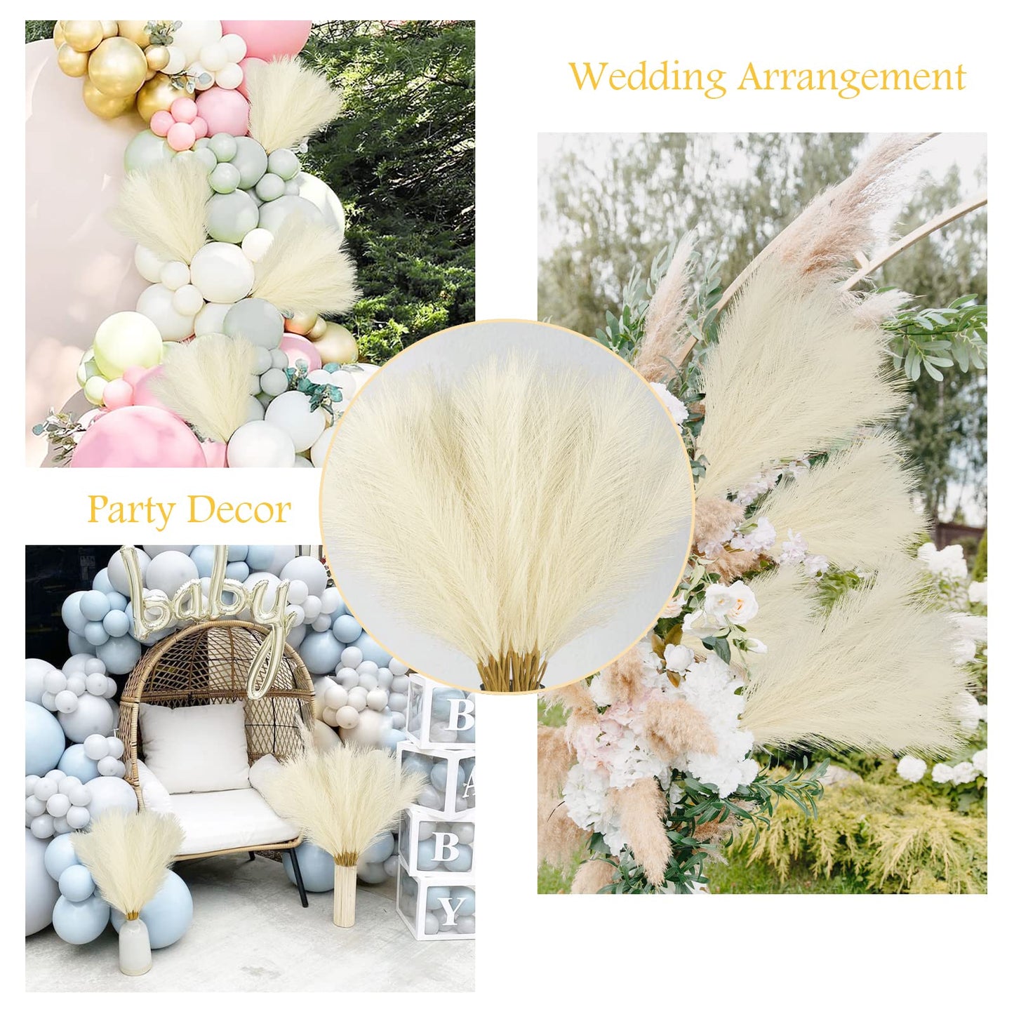 obbsie 50PCS Faux Pampas Grass, 21.6" Short Artificial Pompous Grass Floral Fake Pompas Grass Branches Vase Filler Flower Arrangement for Home Wedding Boho Decor, Beige