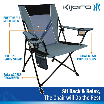 Kijaro Portable Camping Chairs - Enjoy the Outdoors with a Versatile Folding Sports Chair for Outdoor & Lawn - Dual Lock Feature Locks Position – Hallet Peak Gray