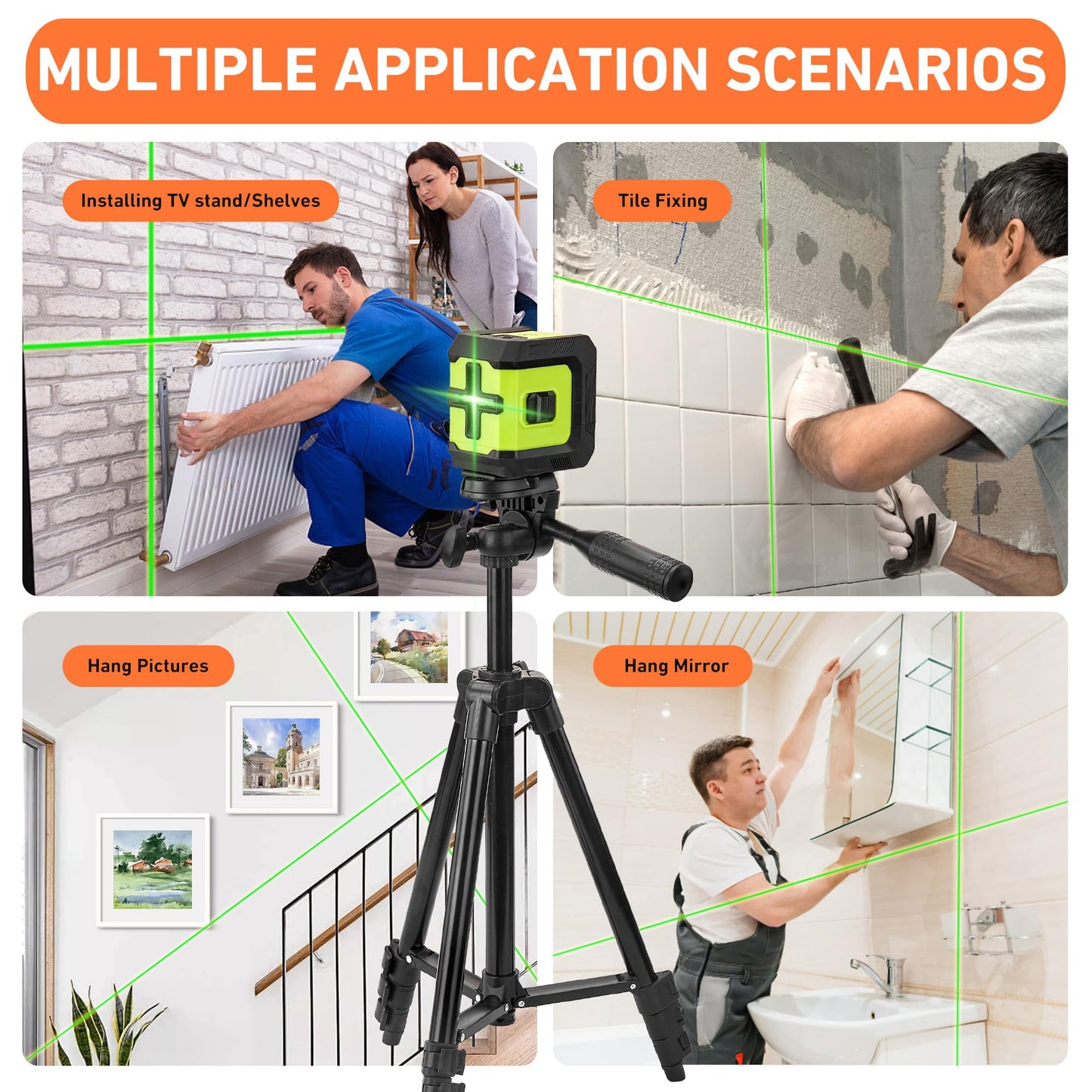 Laser Level Tripod Phone Stand: 51-Inch Aluminum Lightweight Tripod with 1/4" Screw Mount, Phone Holder and Bubble Level for iPhone and Line Lasers Measuring Tools, Carry Bag Included | Matte Black