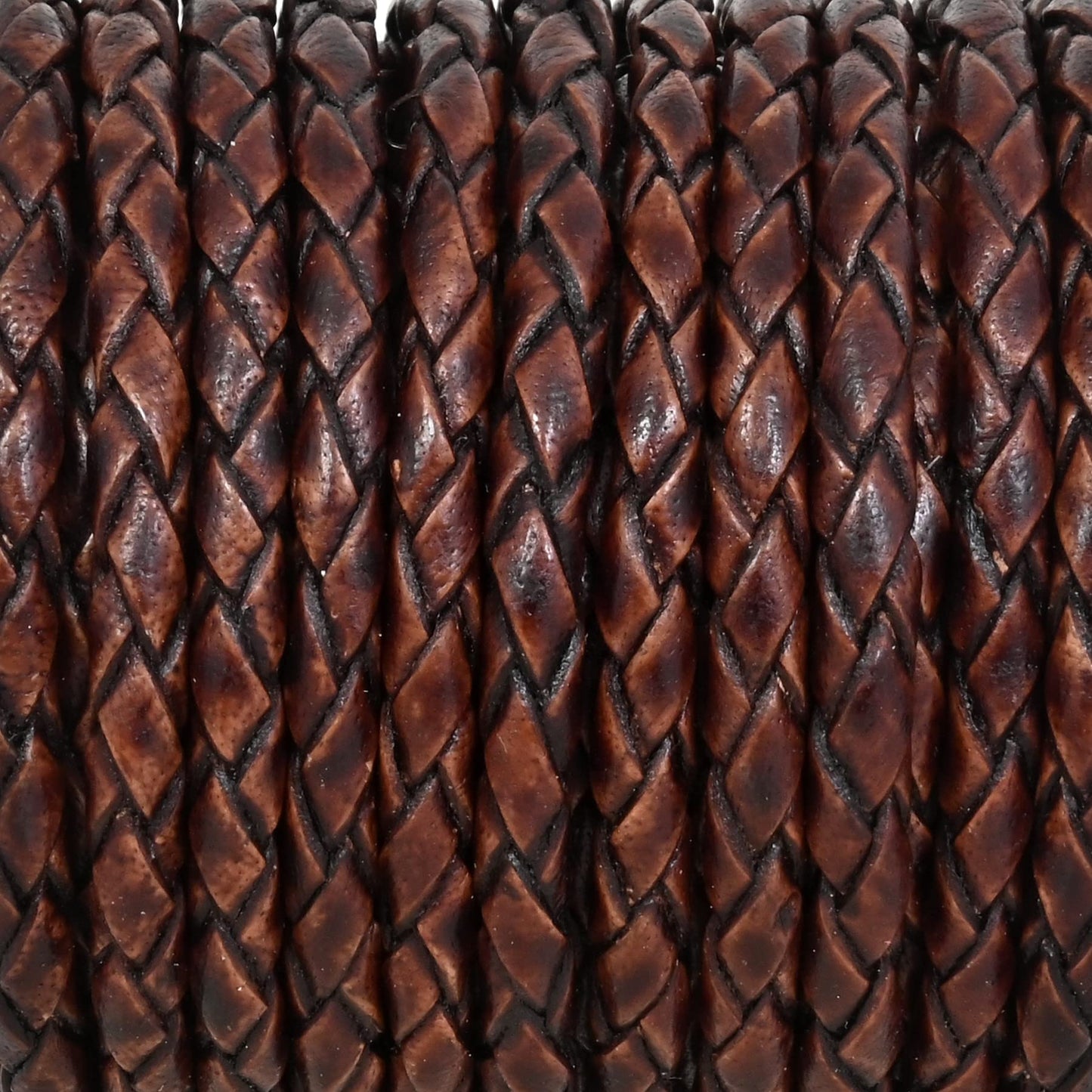 GENIQUE Real/Genuine Round Braided Leather Cord String Rope Folded, Leather Rope for Crafts, Jewelry Making, Necklace, Bracelets (5 Metres) (3mm, Antique Brown Distressed)