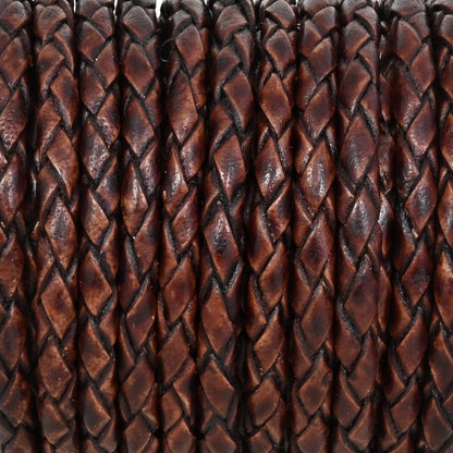 GENIQUE Real/Genuine Round Braided Leather Cord String Rope Folded, Leather Rope for Crafts, Jewelry Making, Necklace, Bracelets (5 Metres) (3mm, Antique Brown Distressed)