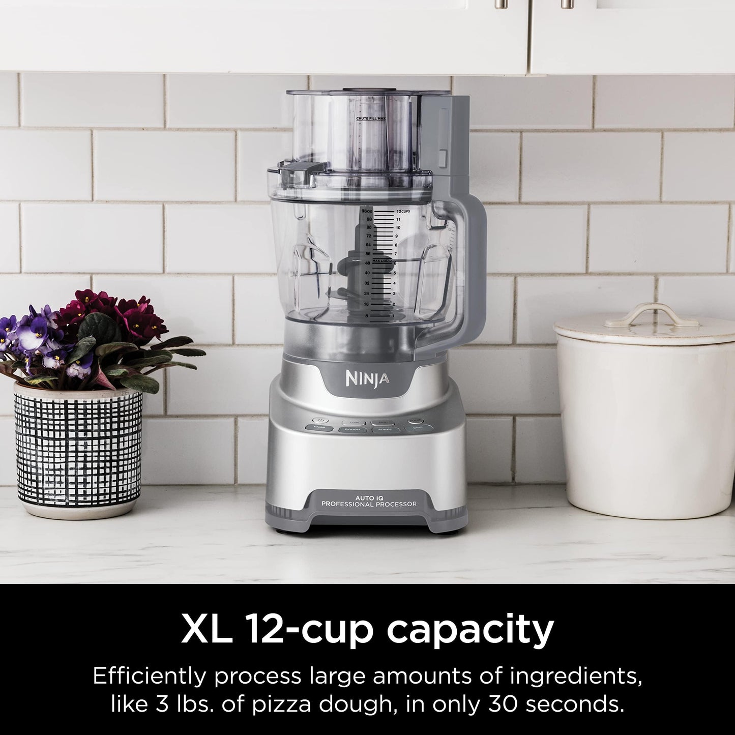 Ninja Food Processor, Professional XL, 1200 Peak-Watts, 4-in-1, Chopping, Slicing/Shredding, Purees, Dough, 12-Cup Processor Bowl, 2 Blades & 2 Discs, Feed Chute/Pusher, Black, NF701