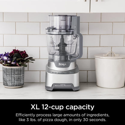 Ninja Food Processor, Professional XL, 1200 Peak-Watts, 4-in-1, Chopping, Slicing/Shredding, Purees, Dough, 12-Cup Processor Bowl, 2 Blades & 2 Discs, Feed Chute/Pusher, Black, NF701