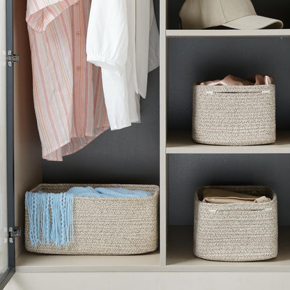 Maxuni 3-Pack Small Storage Baskets for Organizing | Woven Shelf Toy Basket | Rope Baskets for Gifts Empty | Closet Organizer Bins with Handles | Cube Decorative Box | 11.8×7.8×5.1” | Mixed brown