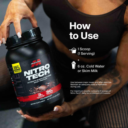 Muscletech Whey Protein Powder (Strawberry, 4 Pound) - Nitro-Tech Ultimate Muscle Building Formula with Whey Protein Isolate - 30g of Protein, 3g of Creatine & 6.8g of BCAA - Packaging May Vary