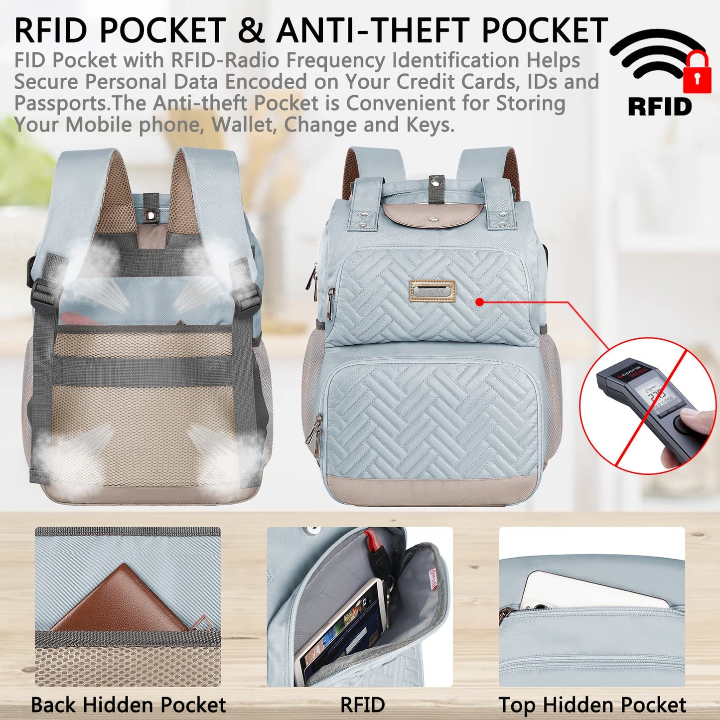 Mogplof Lunch Backpack for Women, 15.6 Inch Laptop Backpack with USB Port RFID Pocket, College Laptop Bookbag Work Travel Backpacks, Insulated Cooler Lunch Bag Gift for Business, Light Blue