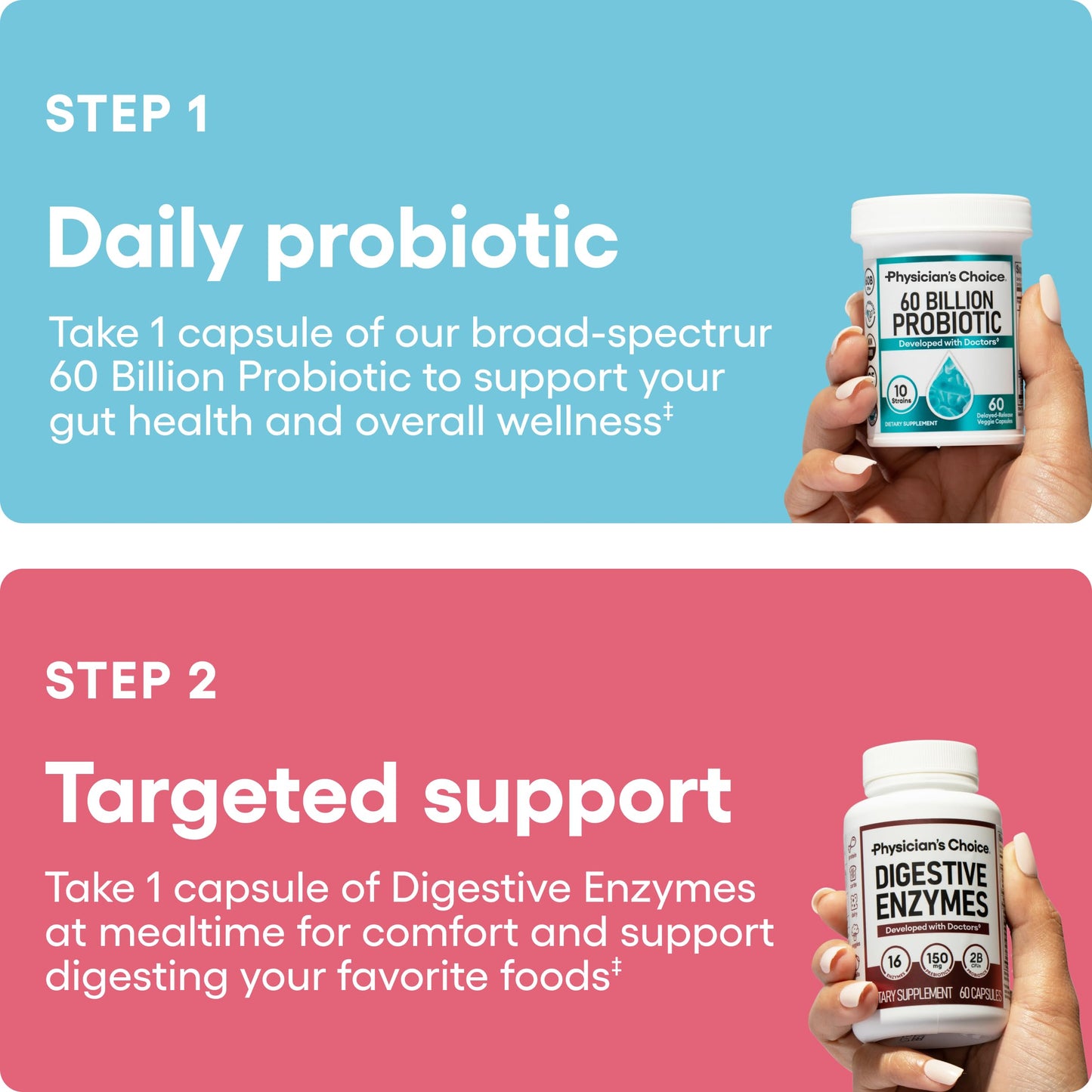 Physician's CHOICE Advanced Gut Health Bundle: 60 Billion Probiotics 30ct + Digestive Enzymes 60ct for Digestive, Gut, and Immune Health Supports Occasional Constipation, Diarrhea, Gas, and Bloating