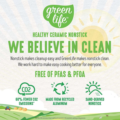 GreenLife Nonstick 8" Frying Pan Skillet, Non-Toxic PFAS-Free Ceramic Nonstick, Dishwasher & Oven Safe, Stay-Cool Handles, Wobble Free, Turquoise