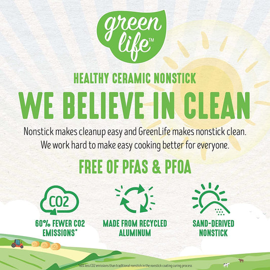 GreenLife Nonstick 8" Frying Pan Skillet, Non-Toxic PFAS-Free Ceramic Nonstick, Dishwasher & Oven Safe, Stay-Cool Handles, Wobble Free, Turquoise