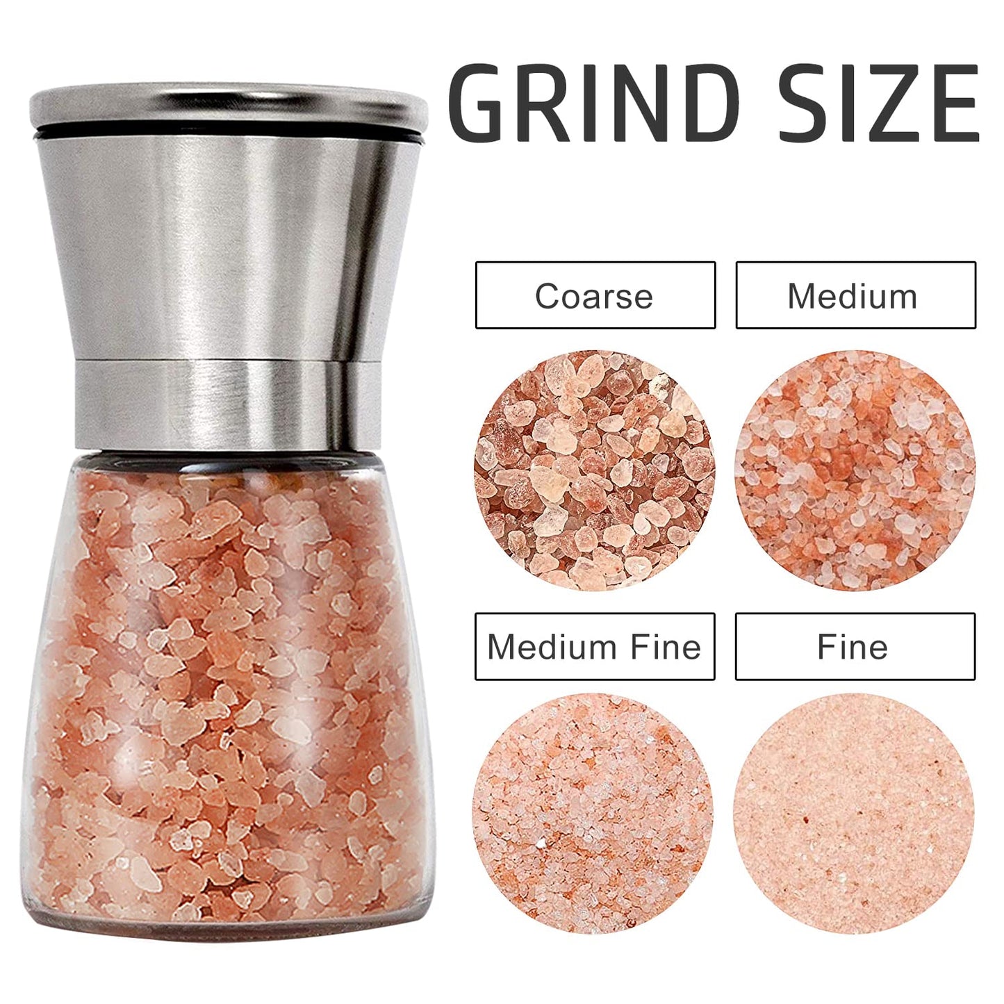 Gulex® Pepper Grinder Pepper Mill, Salt Grinder Refillable,(Single Package) Adjustable, Stainless Steel Sea Salt Shaker with Ceramic Rotor (1 pack)