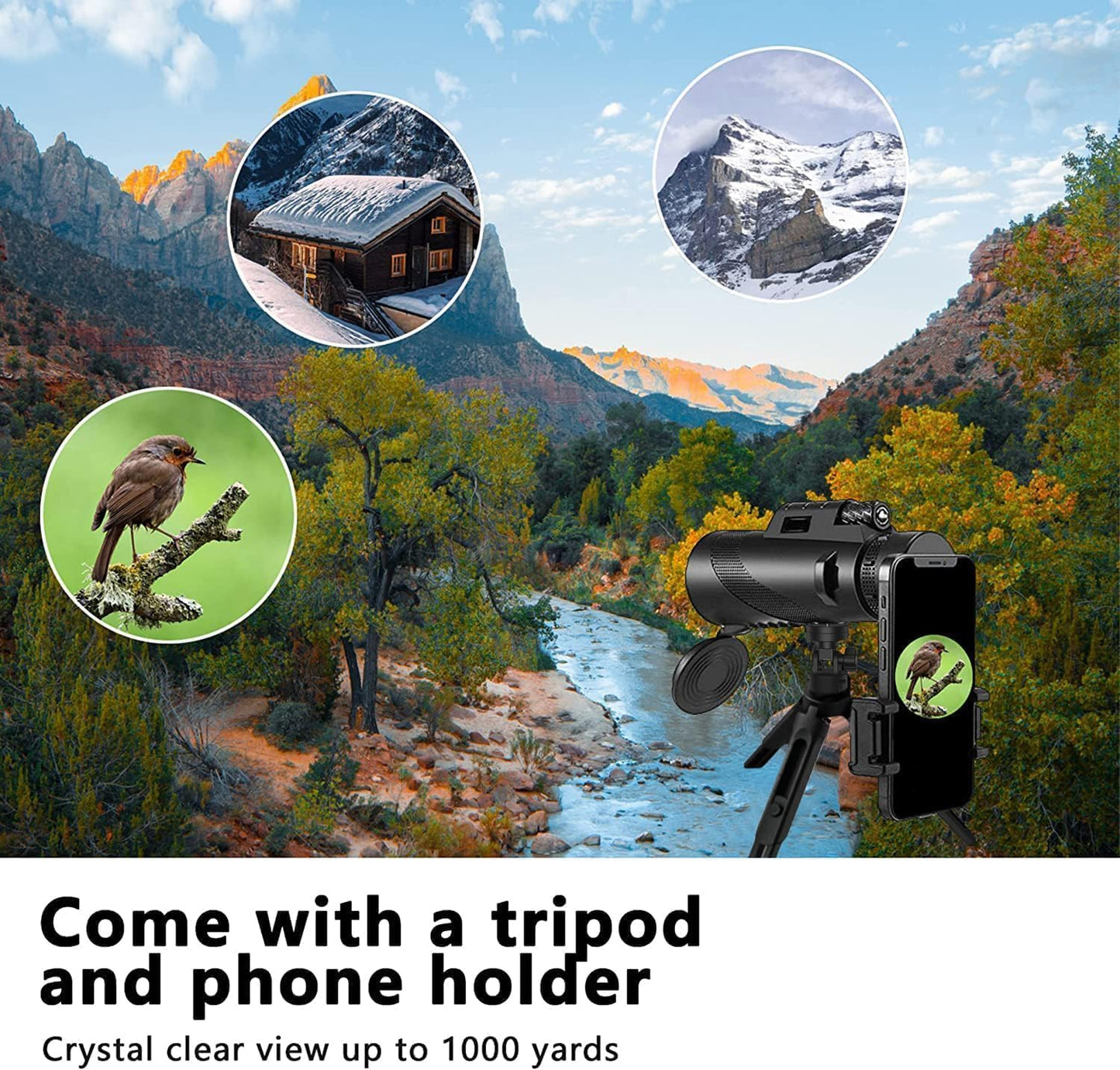 Monocular-Telescope 80x100 High Powered Monoculars High Definition for Adults High Powered with Smartphone Adapter Telescope Hunting Wildlife Bird Watching Travel Camping Hiking-Black