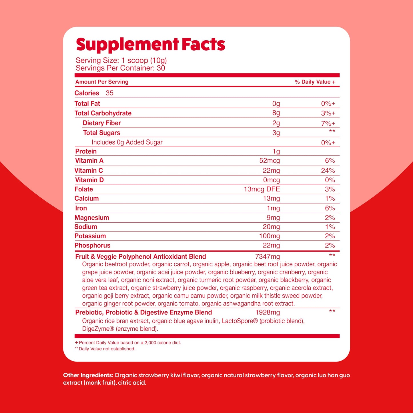 Feel Great Organic Superfood Reds Powder Packed with Beet Root Powder | Digestive Support Including Bloating Relief | Fruit and Veggie Polyphenols Supplement.