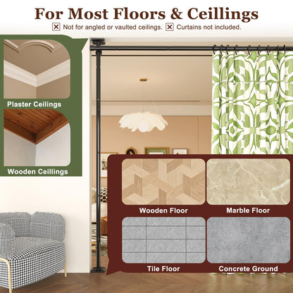 Goovilla Room Divider for Room Separation, Tension Curtain Rods No Drilling, 4-10ft(H) 28-114inch(W) Adjustable Temporary Privacy Wall Divider, Heavy Duty Freestanding Space Partition Separator, Black