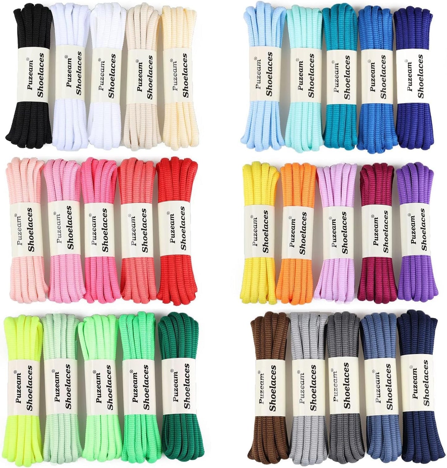 Puzeam 2 Pairs Oval Athletic Shoelaces 30 Colors 1/4" Half Round Shoe Laces for Sneakers - Black 80