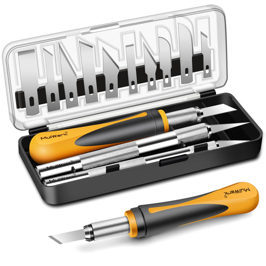 MulWark Exacto Knife Set | Craft Knife Kit | 16pc Precision Craft Hobby Kit with Razor Sharp Knives for Wood, Crafting, Leather, Scrapbooking & Modeling