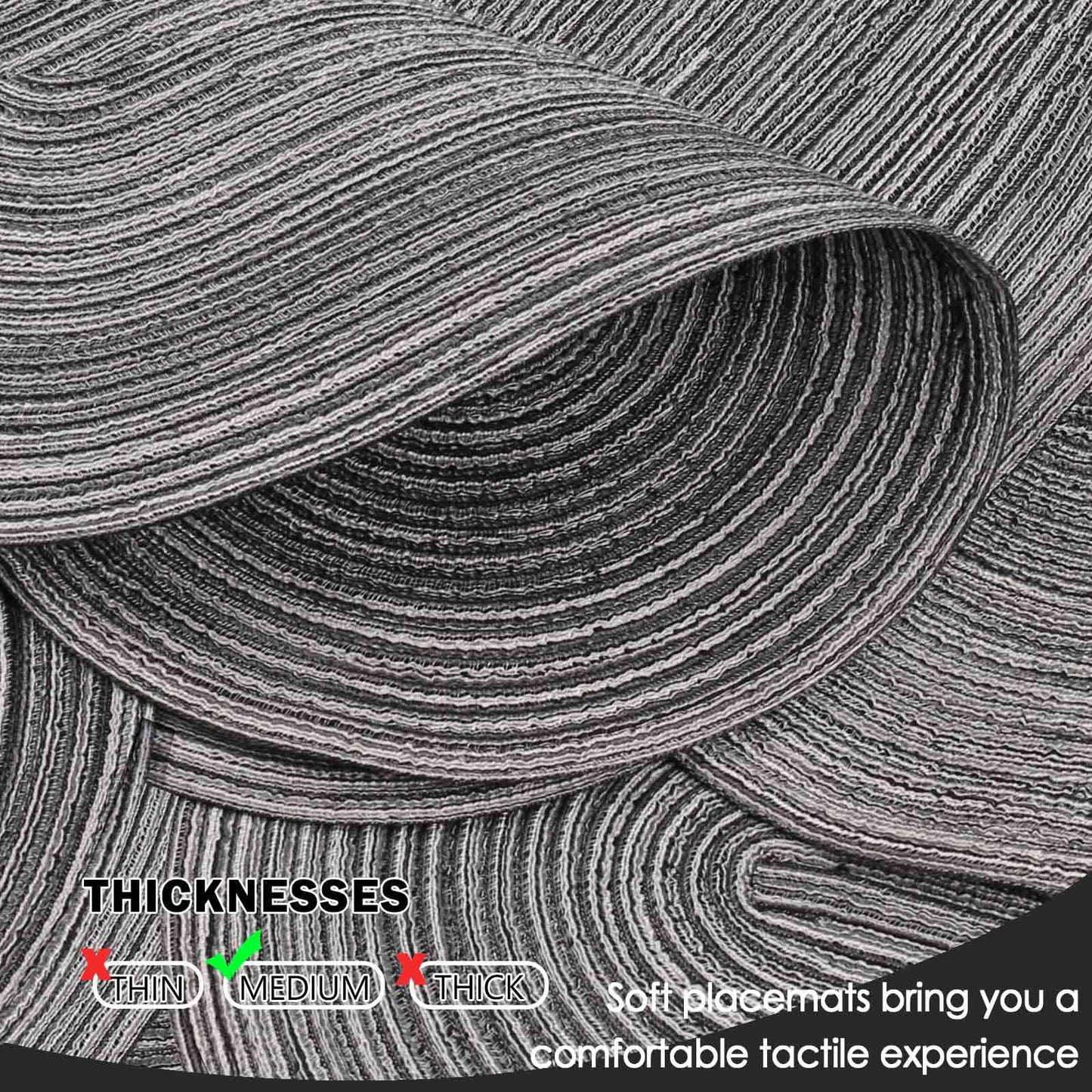 Noctiflorous Oval Braided Placemats Set of 4 Woven 12x18 Inch Non Slip Washable Heat Resistant Place Mats Tablemats for Dining Kitchen Party Daily Table Decor Dinner Mats (Black Gray, 4)