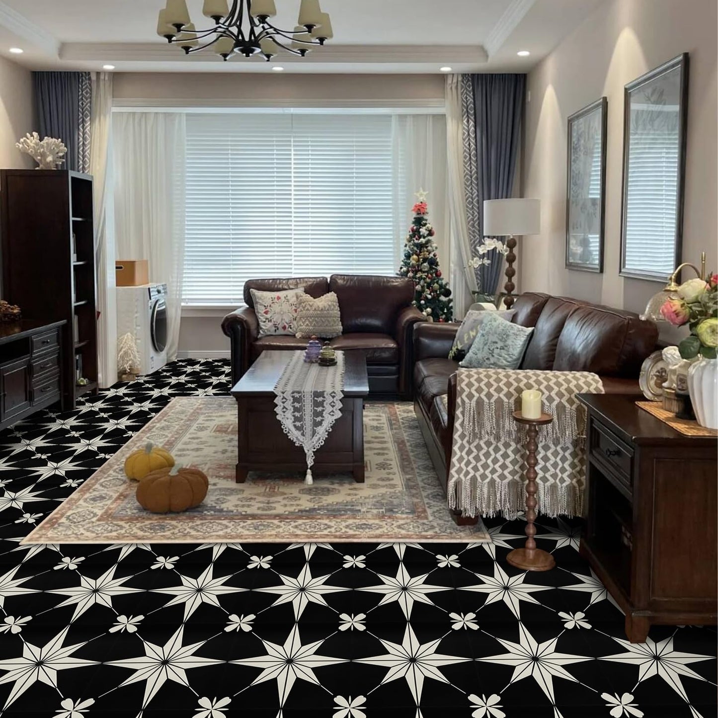 RomDeco Peel and Stick Floor Tiles: 10pc 11.81 * 11.81in Waterproof Vinyl Flooring Black and White, Easy to Install Self-Adhesive Tile Sticker for Bathroom, Kitchen, and Bedroom