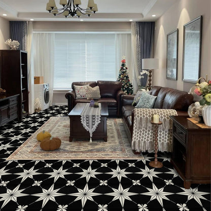 RomDeco Peel and Stick Floor Tiles: 10pc 11.81 * 11.81in Waterproof Vinyl Flooring Black and White, Easy to Install Self-Adhesive Tile Sticker for Bathroom, Kitchen, and Bedroom