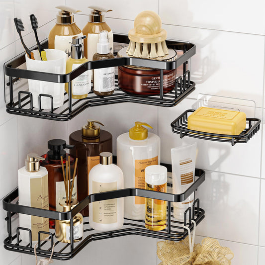 MAXIFFE Shower Caddy Organizer, 3-Pack Corner Shower Caddy Organizer Shelves Storage Rack Accessories for Bathroom Countertop Home Decor Set, Black