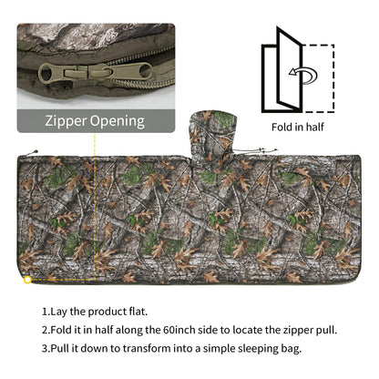 LOOGU Camo Blanket Waterproof Poncho Liner Military Zipper Insulated Sleeping Bag Outdoor Camping Hiking Hunting Travel Survival Backpacking