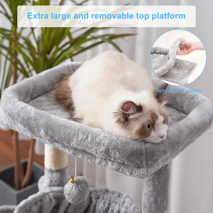 Hey-brother Cat Tree, Cat Tower for Indoor Cats, Cat House with Large Padded Bed, Cozy Condo, Hammocks, Sisal Scratching Posts, Big Scratcher, Light Gray MPJ006SW