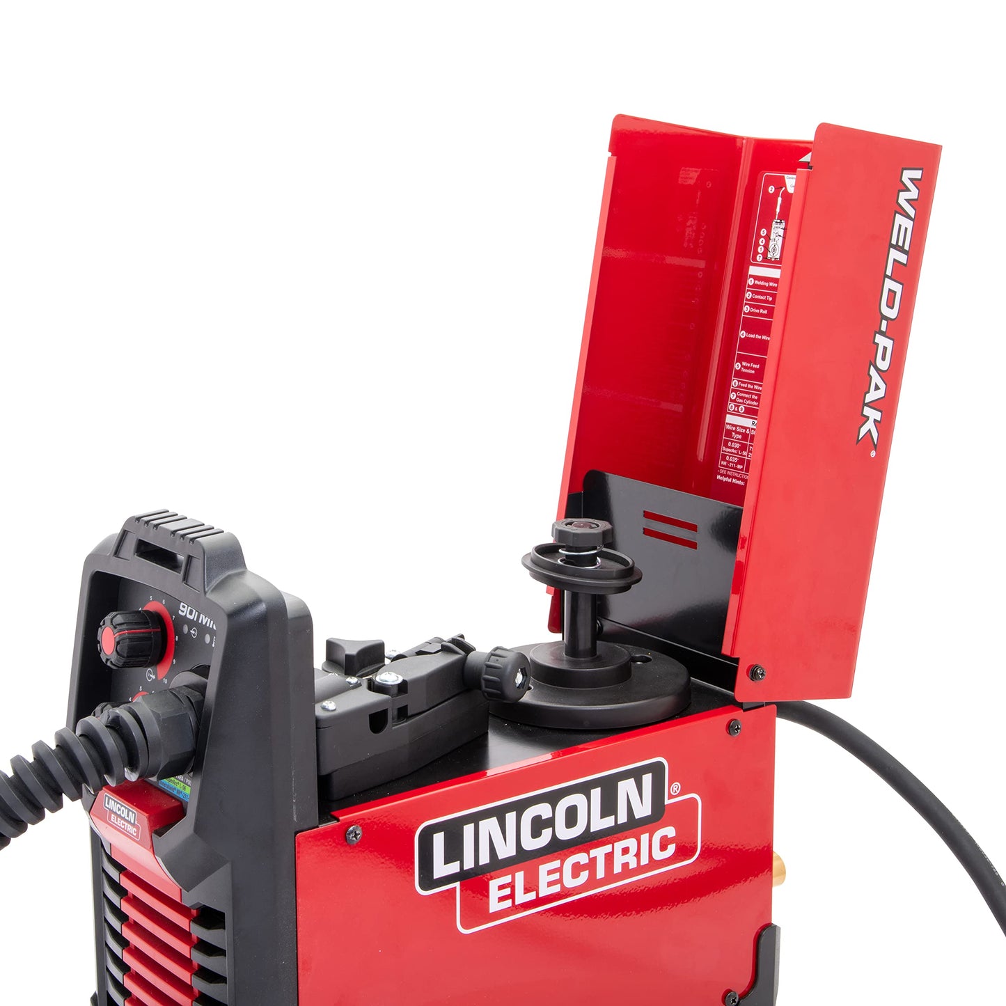 Lincoln Electric 90i MIG and Flux Core Wire Feed Weld-PAK Welder, 120V Welding Machine, Portable w/Shoulder Strap, Protective Metal Case, Best for Small Jobs, K5256-1