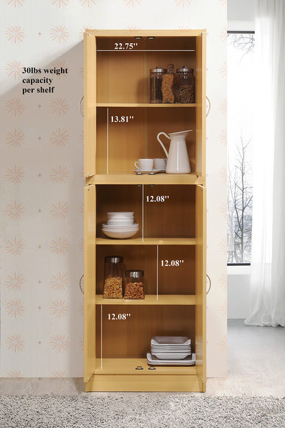 Hodedah 4 Door Kitchen Pantry with Four Shelves, Beech