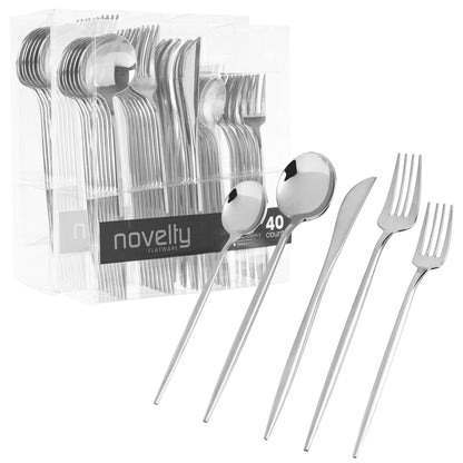 Novelty Modern Flatware Cutlery Disposable Plastic Combo Set 80 Count Luxury Silver, Service for 16