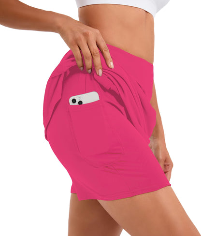 Jhsnjnr Women's Tennis Skirt Casual Knee Length Golf Skirts with Pockets Workout Athletic Skort Hot Pink