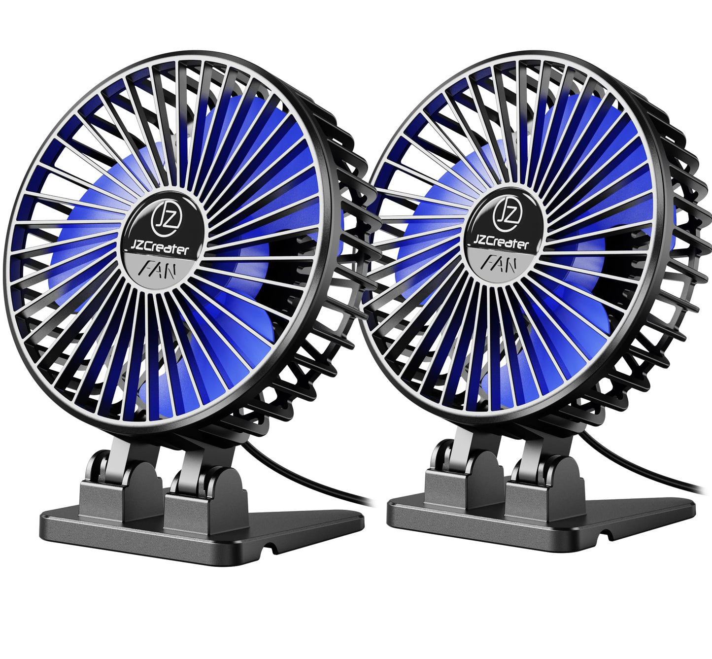 JZCreater USB Desk Fan, Mini Fan Portable, 3 Speeds Desktop Table Cooling Fans, Plug in Power, Rotation Strong Wind, Quiet Personal Small Fan for Home Desktop Office Travel Bedroom, Black (2Pack)