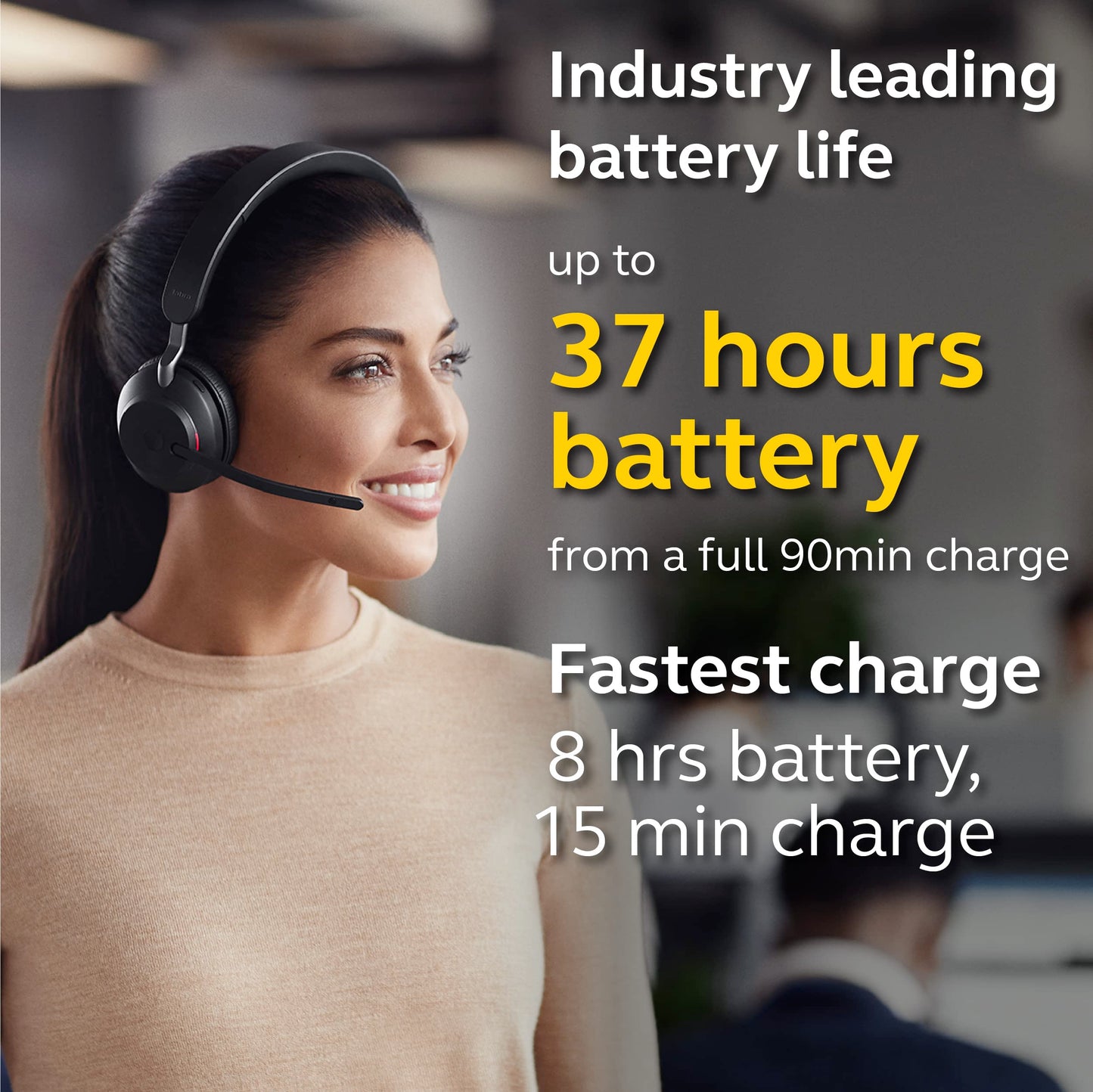 Jabra Evolve2 65 MS Wireless Headphones with Link380a, Stereo, Black – Wireless Bluetooth Headset for Calls and Music, 37 Hours of Battery Life, Passive Noise Cancelling Headphones