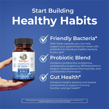 MaryRuth's Complete Gut Health+ Capsules | 5 Probiotic Blend | Butyrate | Corebiome® | Vegan Gut Support | Support Gastrointestinal Health & Microbiome | 2 Capsules Daily | 30 Servings