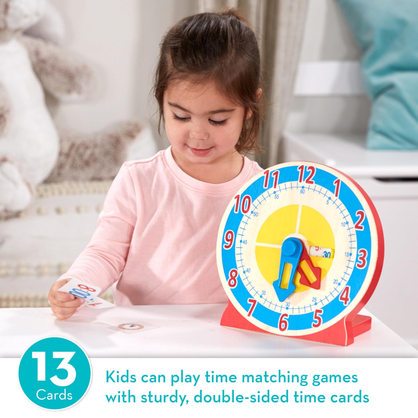 Melissa & Doug Turn & Tell Wooden Clock - Educational Toy with 12+ Reversible Time Cards