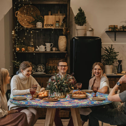 Opstellen Round Tablecloth Waterproof Boho Fitted Vinyl Table Cloth Summer Fall Outdoor Circle Cover for 36-44" Tables Kitchen Dining Apartment Essentials Camping Picnic Party Decor Housewarming Gifts