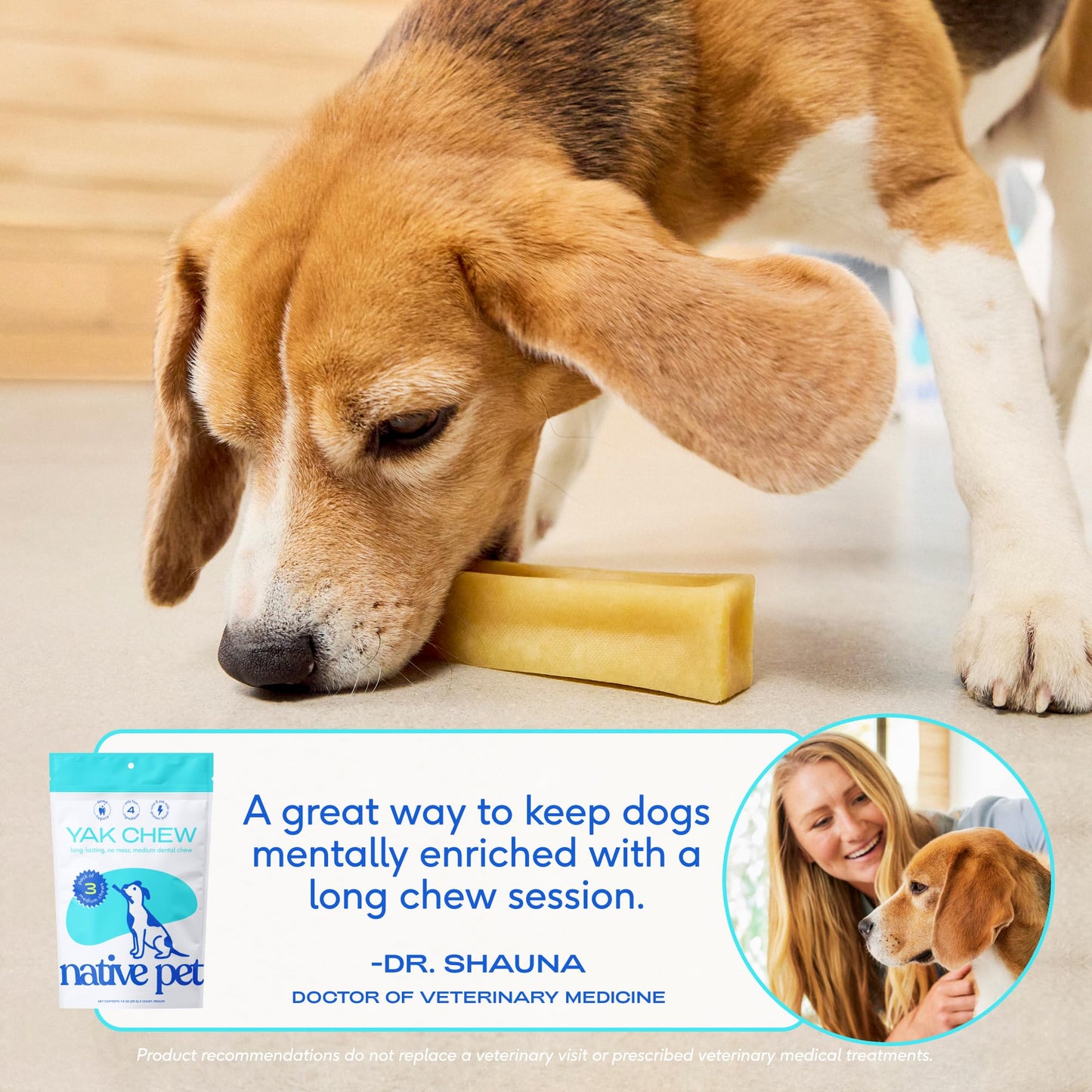 Native Pet Yak Cheese Himalayan Dog Chews - Long Lasting Dental Sticks for Medium Breeds – 100% All Natural Himalayan Yak Chews for Medium Dogs – Cheese Bone for Aggressive Chewers - 3 Per Pack