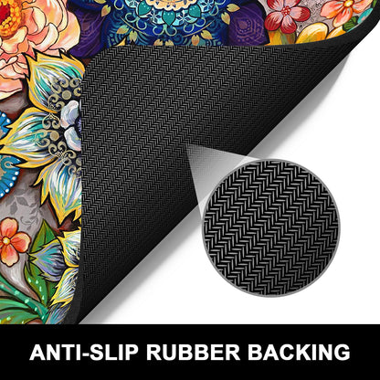 Rnivvi Dish Drying Mat for Kitchen Counter, 16 x 18" Cute Flower Theme Absorbent Heat Resistant Drying Pad with Non-slip Rubber, Coffee Bar Mats for Coffee Machine Dish Rack, Mandala Floral