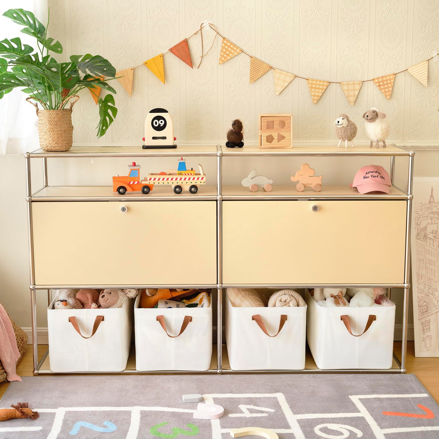 GRANNY SAYS Closet Storage Baskets, Collapsible Fabric Storage Bins with Metal Frame, Clothes Organizer Bins, Extra Large Baskets for Shelves, Ivory, 4-Pack