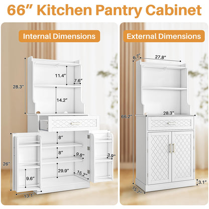 kepptory 66" Kitchen Pantry Cabinet with Microwave Shelf, Pantry Storage Cabinet with Adjustable Shelves and Drawer, Kitchen Buffet Cupboards Sideboard for Home Office Use (16" D x 24" W x 66" H)