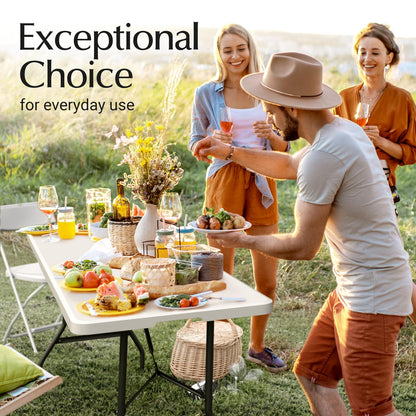 6 Feet Foldable Table with Built in Handle & Steel Legs | Heavy Duty Portable | Perfect for Party, Dining, Wedding, Events, Picnic Indoor, Outdoor, Camping, Utility, Folding