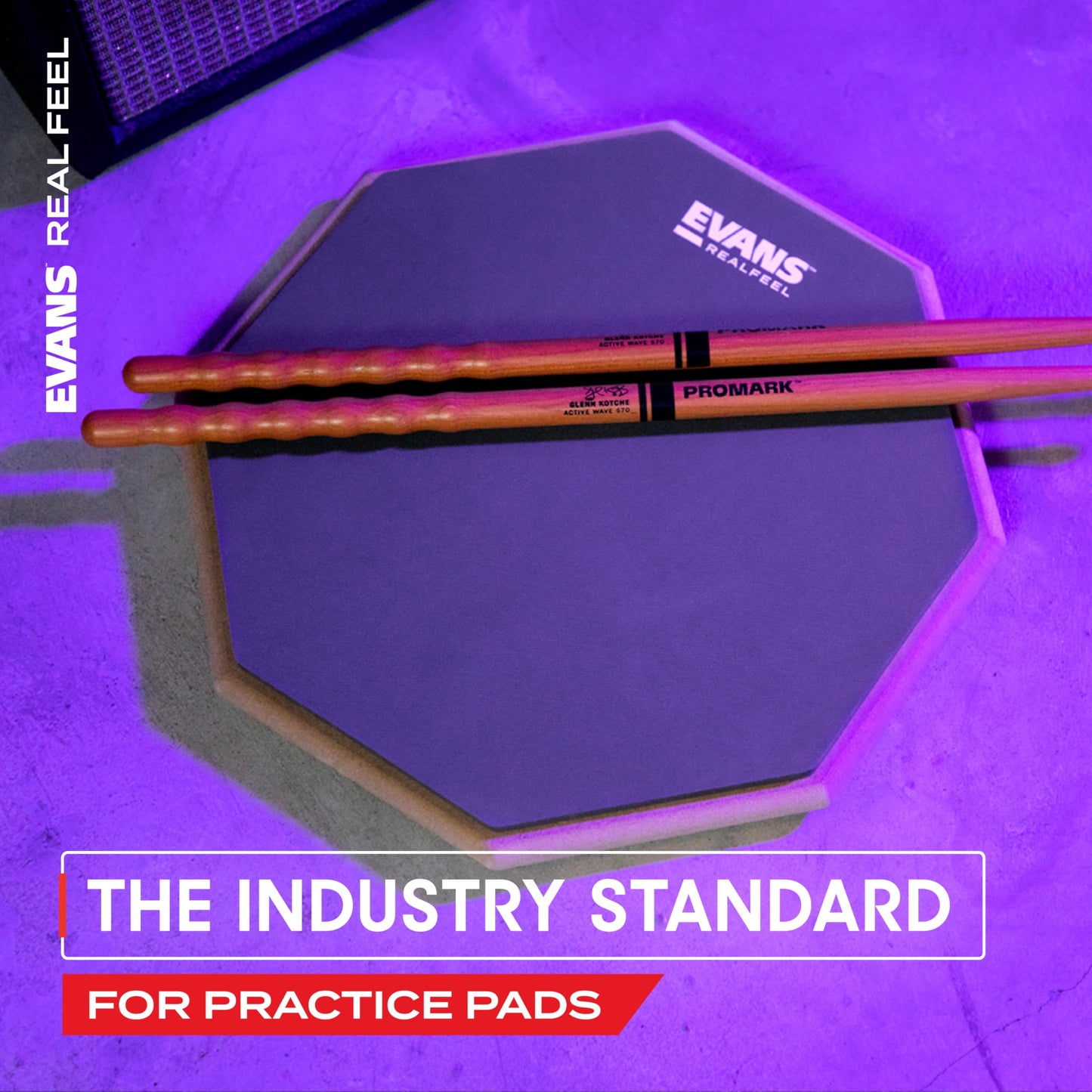 Evans RealFeel - Drum Practice Pad - Drum Pad - Drummer Practice Pad - Gum Rubber & Neoprene, 2 Sided, 12 Inch