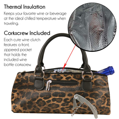 Primeware Wine Clutch Bag (Thermal Insulated) Trendy Women’s Carry Tote | Holds Red & White 750mL Bottles | Trendy Fashion | Incl. Portable Waiter-Style Corkscrew (Cougar)