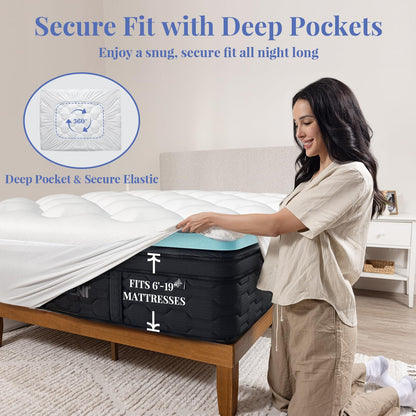 OhGeni Cooling 4 inch Dual Layer Queen Mattress Topper, 2 inch Gel Memory Foam, 2 inch Down Alternative Pillow Top Pad, Mattresses Cover for Bed, Medium Support, Fits 6”-19” Deep Pocket