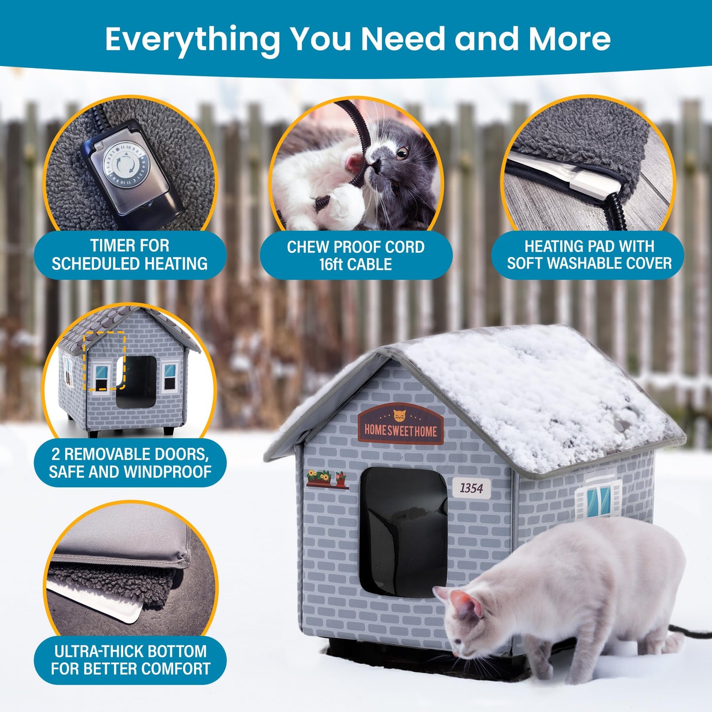 PETYELLA Weatherproof Heated Cat House for Outdoor Cats in Winter - Easy to Assemble Outdoor Heated Cat House