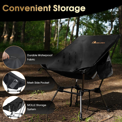 MOON LENCE Portable Camping Chair Plus, Larger & Roomier, Compact and Lightweight Still, Folding Chair for Backpacking & Hiking, 330Lbs Capacity (Black)