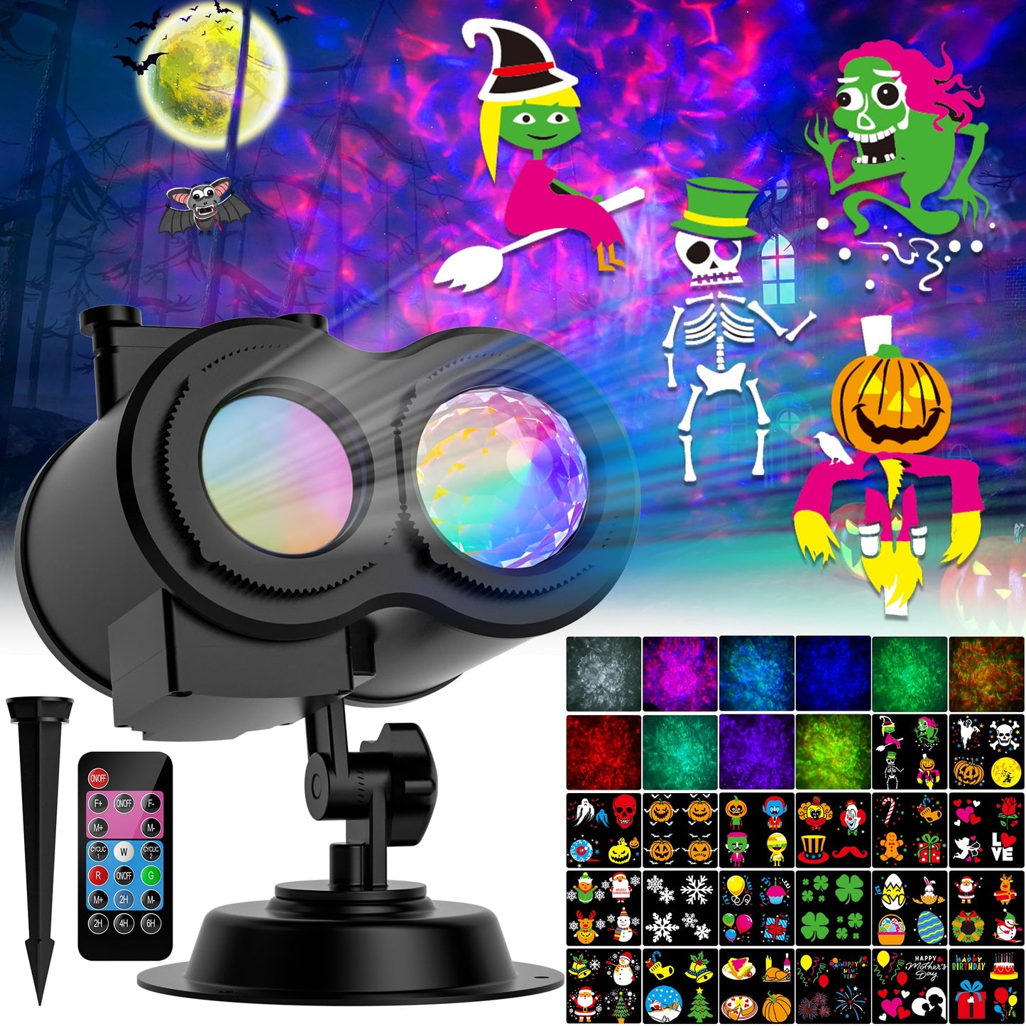 2025 Upgrade Halloween Christmas Projector Lights Outdoor, COOLWUFAN 2-in-1 Moving Patterns Landscape Lights, 30 HD Effects (3D Ocean Wave)Projection Light for Xmas Halloween Party Garden Decorations