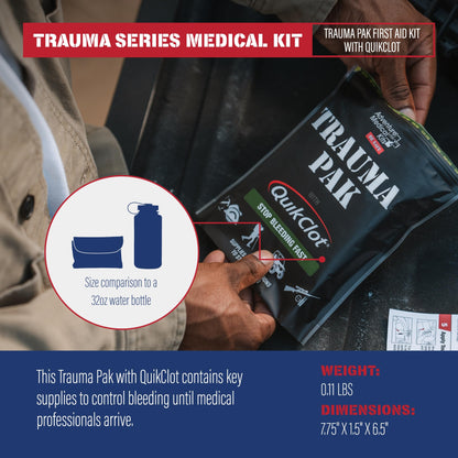 Adventure Medical Kit Trauma Pak First Aid Kit with QuikClot - First Aid Kit for Emergency Supplies, Camping Essentials & More - Compact Trauma Kit with Gloves, Alcohol Swabs, Bandages & More