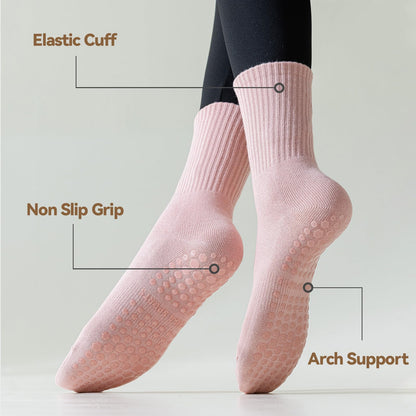 4 Pairs Pilates Socks with Grips for Women, Non Slip Yoga Athletic Ballet Barre Dance Workout Crew Socks