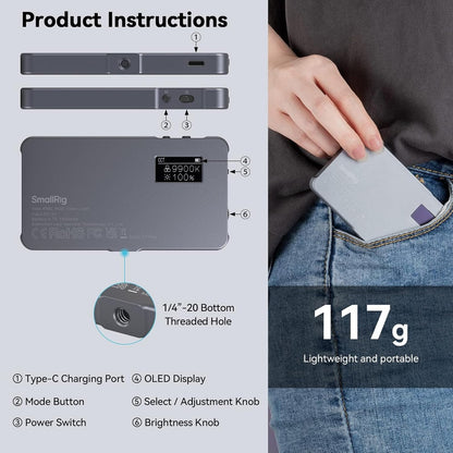 P96L RGB Video Light by SmallRig, Portable Metal LED Camera Light, 2500-8000K, 21 Effects, CRI 96+, OLED Display, Photo and Video Lighting, Long Battery Life, Fits Phone and Camera