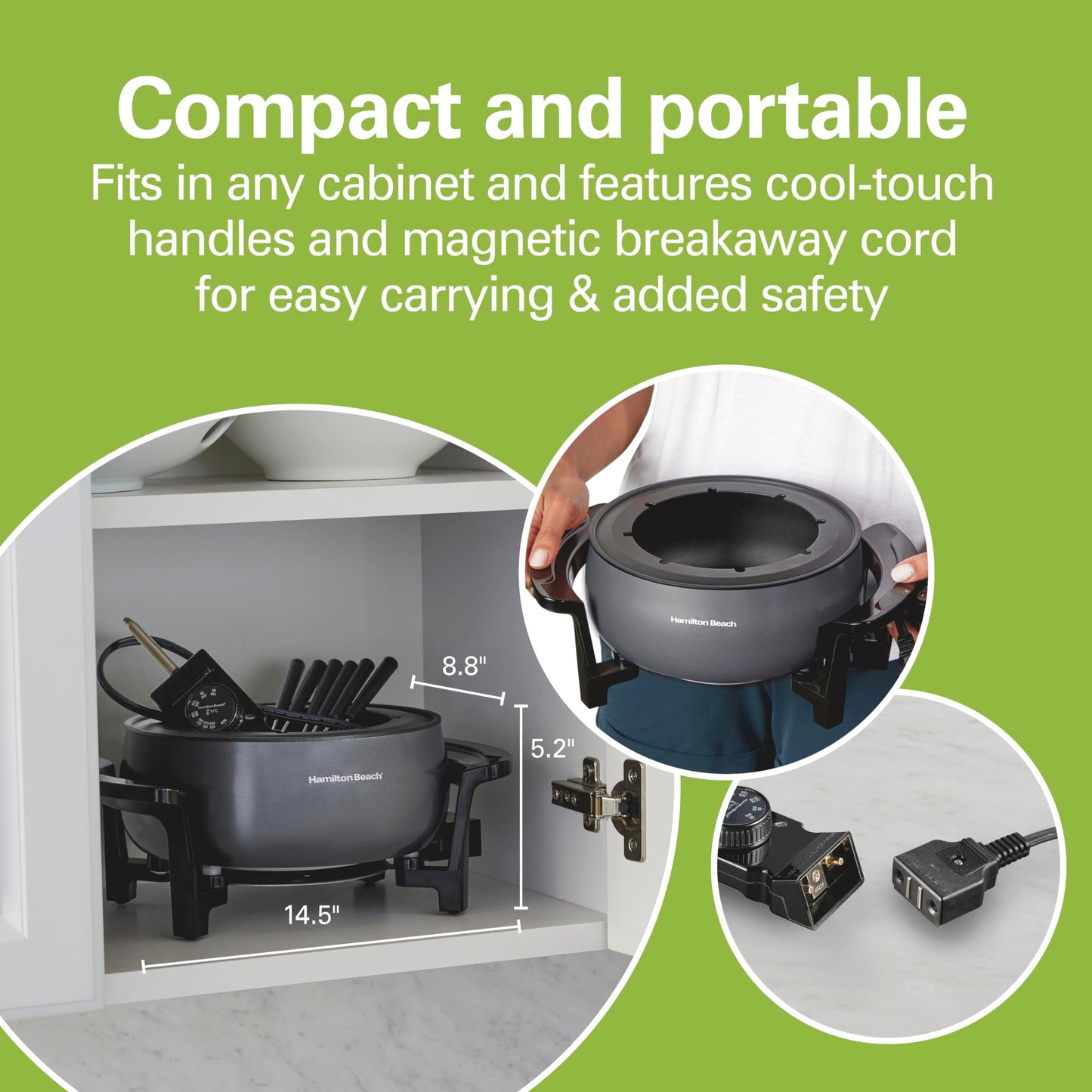 Hamilton Beach 12 Cup Electric Fondue Pot Set with Temperature Control, 6-Color Coded Forks, for Cheese, Chocolate, Hot Oil, Broth, 3 Quart PFAS-Free Nonstick Interior, Gray (86202)